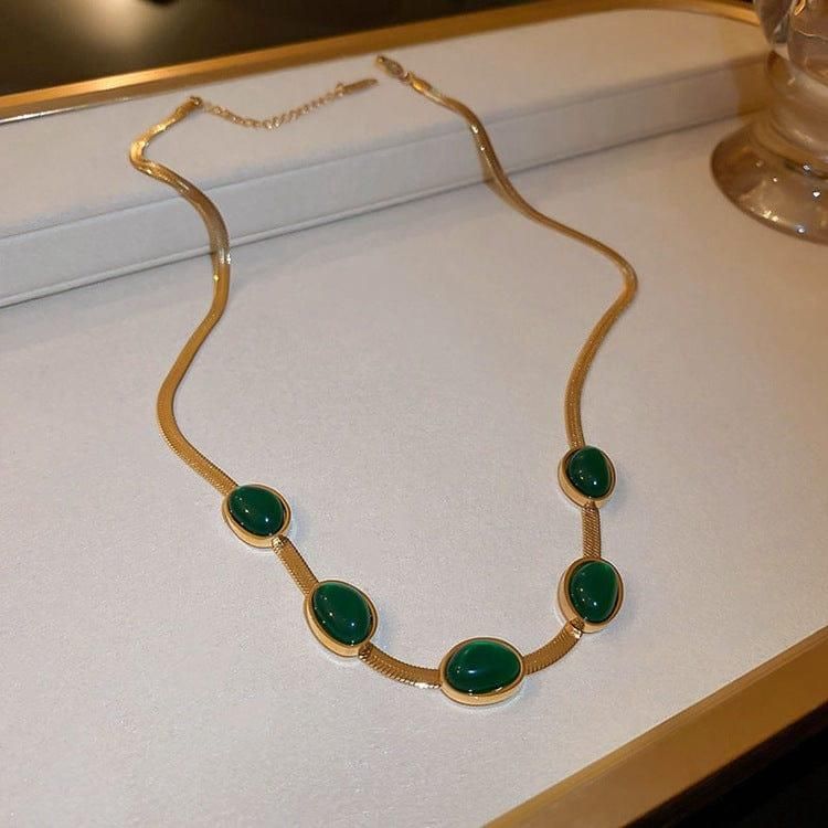 Oval Green Crystal Pendant Necklace Set With Bracelet - KDY Mart