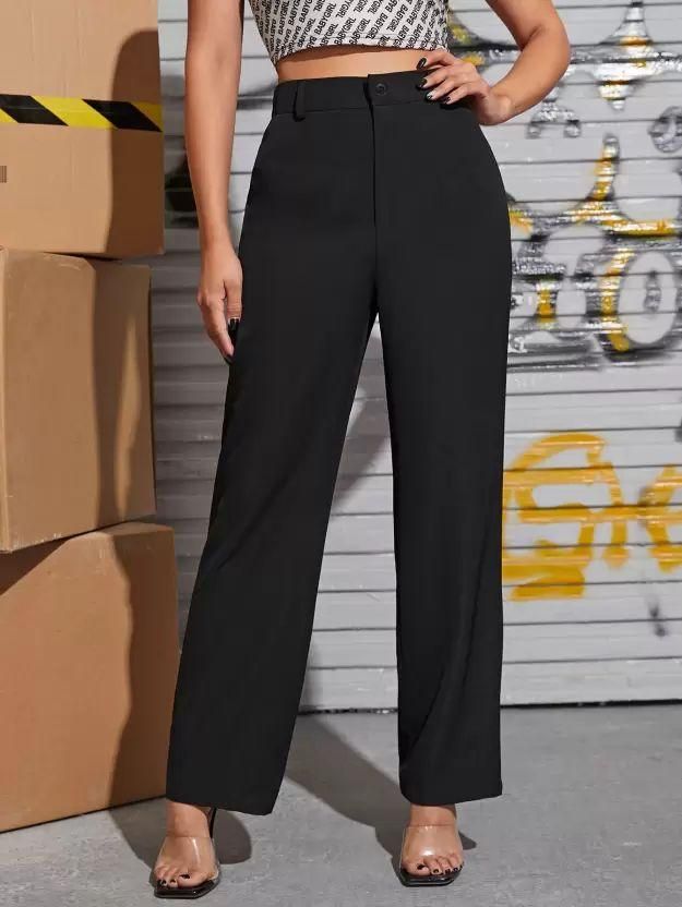 Elegant Grey & Black Lycra Solid Trousers Combo For Women - KDY Mart