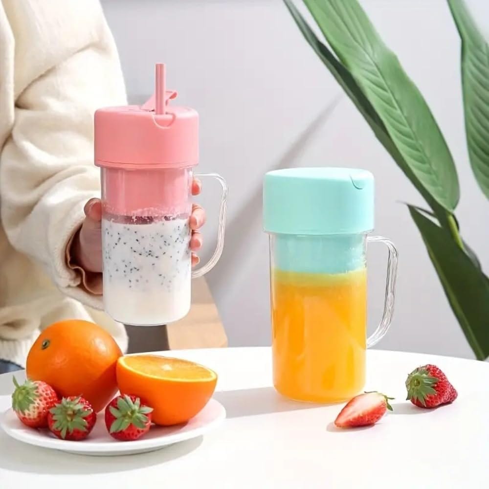 2 In 1 Portable Crusher Juicer With Handle & Straw for Smoothie Sipper USB Rechargeable - KDY Mart